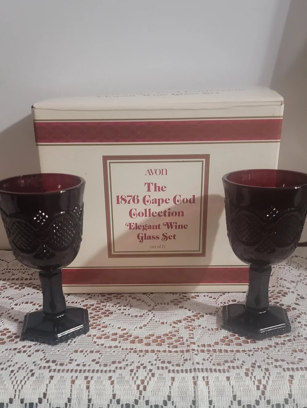 Avon 1876 Cape Cod Collection Deep Ruby Avon Wine Glasses